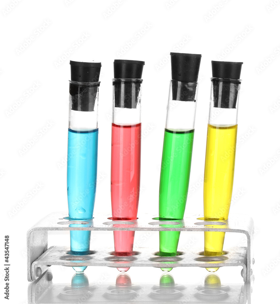 Test-tubes with color liquid isolated on white Test-tubes with color liquid isolated on white