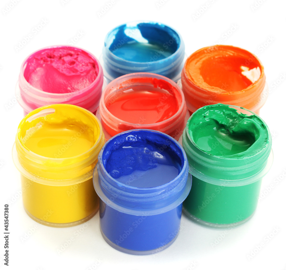 jars with multicolored gouache isolated on white background jars with multicolored gouache isolated on white background