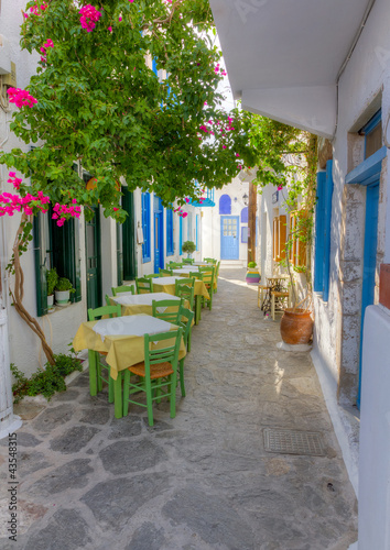 Colorful alley in Plaka village, Milos island, Cyclades, Greece © Lefteris Papaulakis
