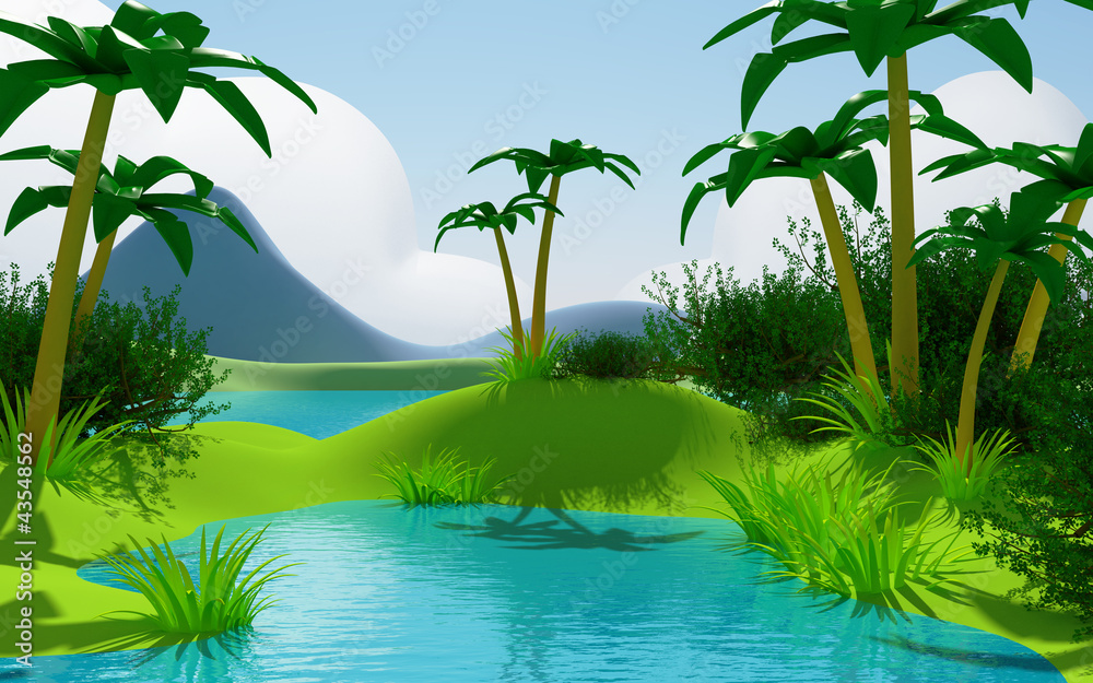 Fototapeta premium cartoon 3d tropical jungle landscape