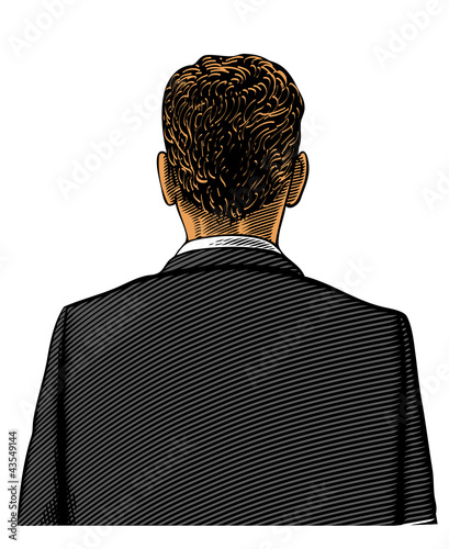 Man in suit from back or rear view in engraved style