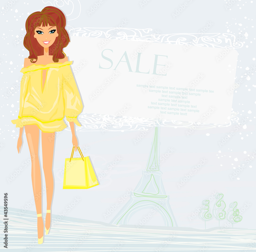 beautiful women Shopping in Paris - vector card beautiful women Shopping in Paris - vector card