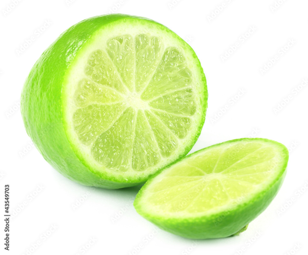 Sliced fresh lemon over white background