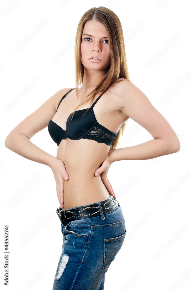 Portrait of the girl in jeans and underwear Portrait of the girl in jeans and underwear