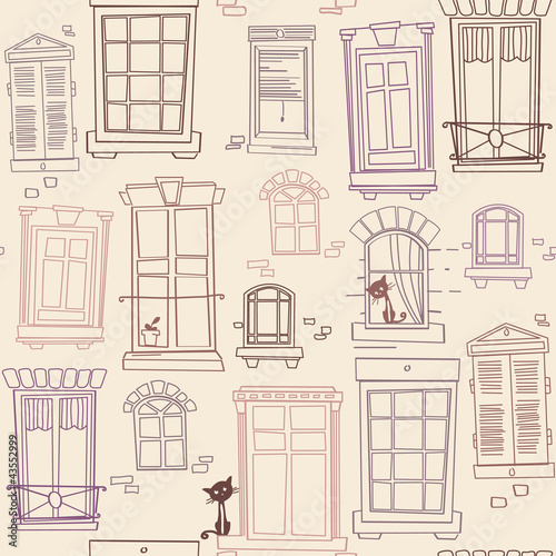 Illustration with windows, seamless pattern