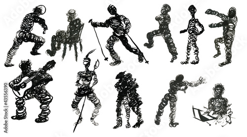 "smoke" people in different positions, hand drawings