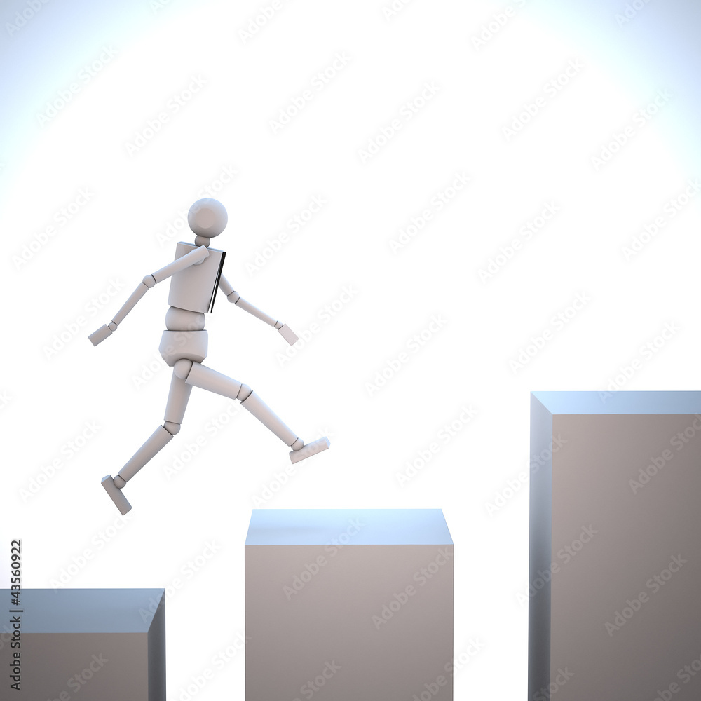 Businessman jumping up to a higher cube Businessman jumping up to a higher cube