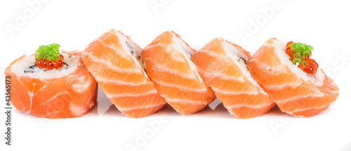 Japanese sushi traditional japanese food.Roll made of salmon, re
