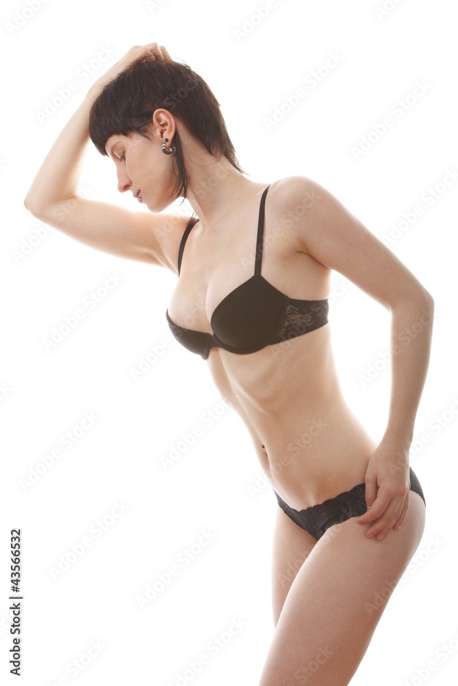 Naklejka premium young woman in lingerie (white background)