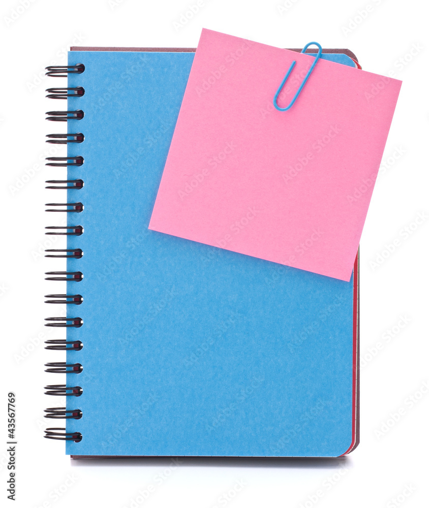 Blue notebook with notice papers Blue notebook with notice papers