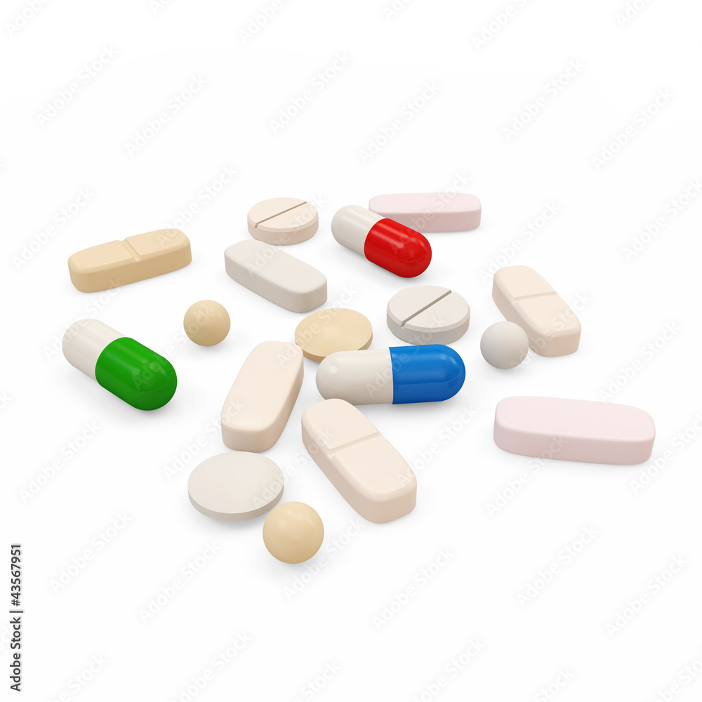 Colorful Medical Pills isolated on white background