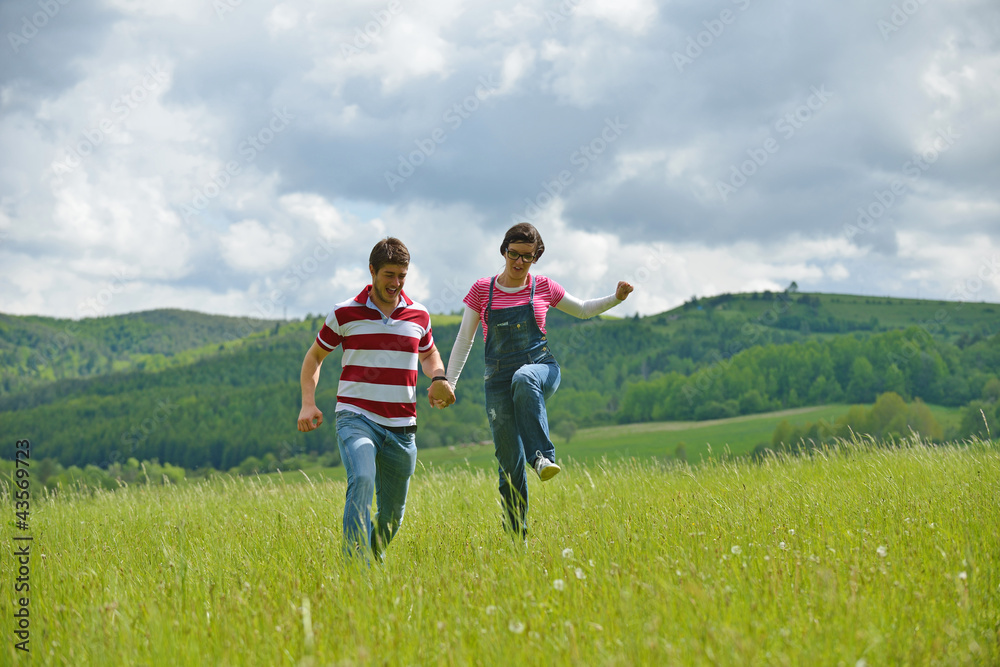 romantic young couple in love together outdoor romantic young couple in love together outdoor