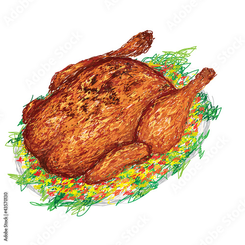 roasted chicken in a plate with side dish and vegetables
