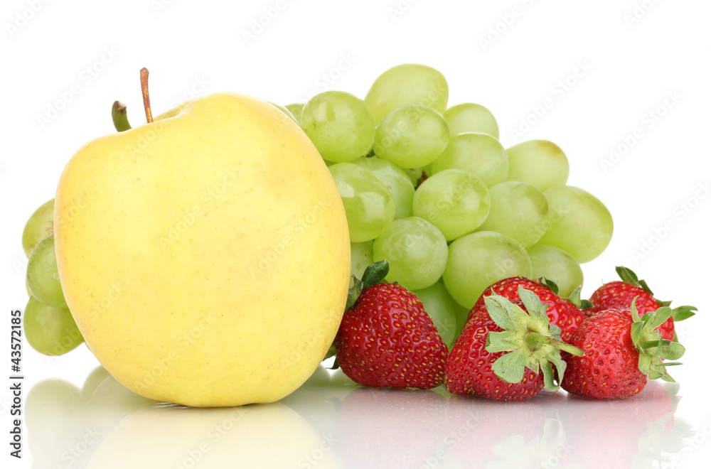 Mix of ripe sweet fruits and berries isolated on white Mix of ripe sweet fruits and berries isolated on white