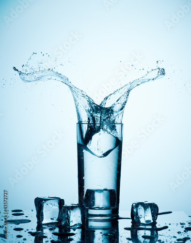 Glass of miniral water with a splash photo