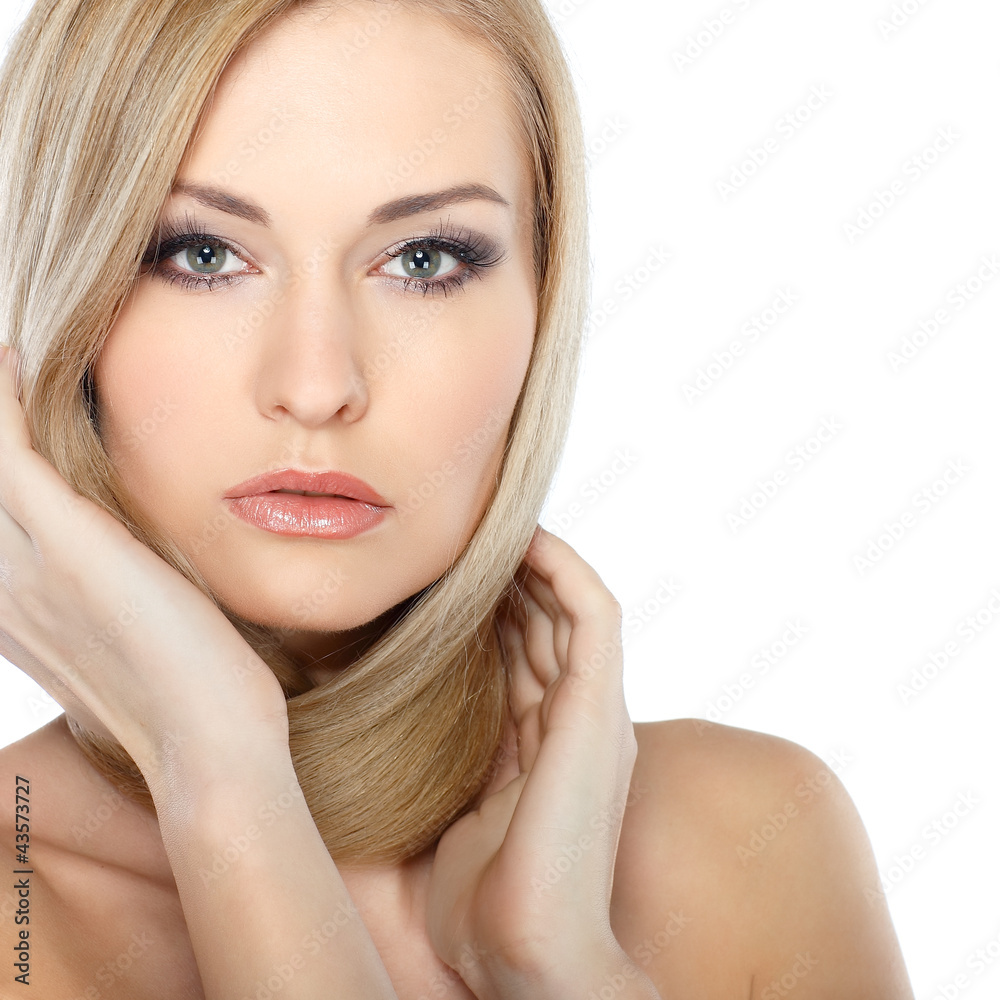 Beautiful white-headed girl, isolated on a white background Beautiful white-headed girl, isolated on a white background