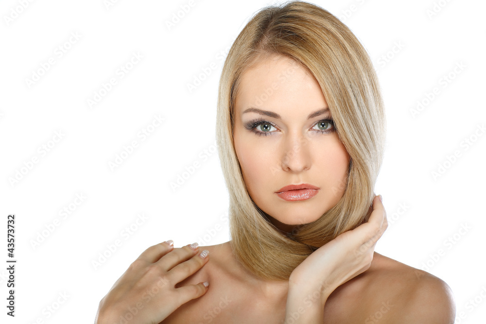 Beautiful white-headed girl, isolated on a white background Beautiful white-headed girl, isolated on a white background