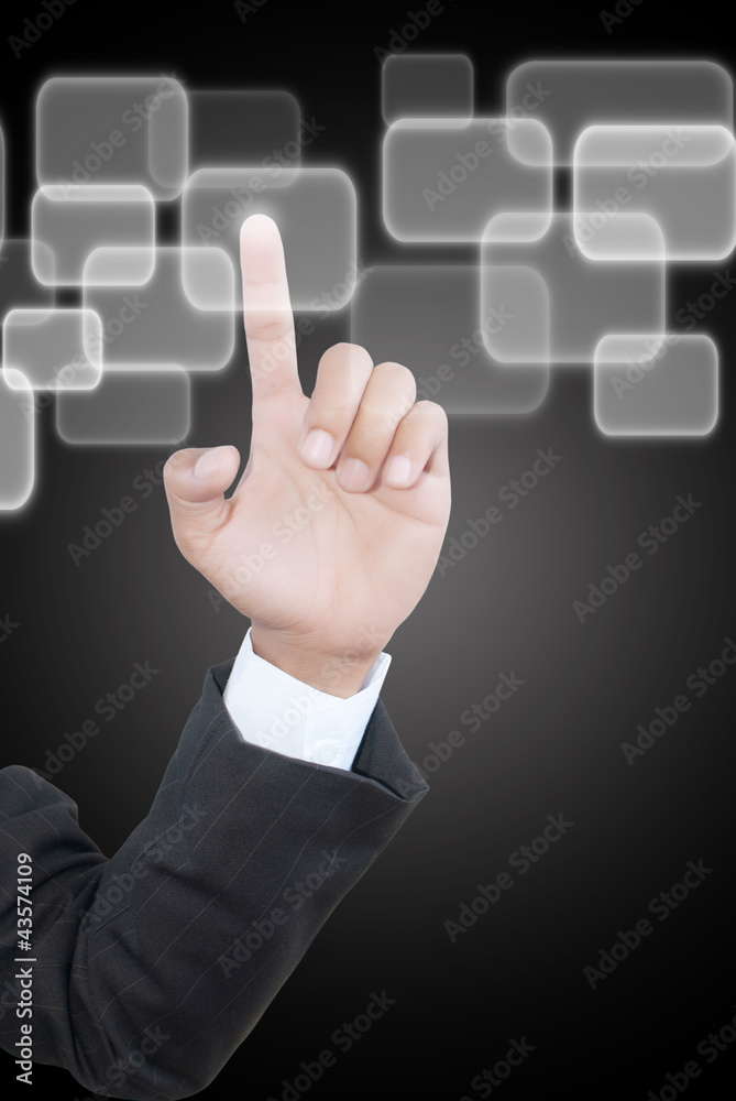 Hand Pushing Button on the Touchscreen Interface. Hand Pushing Button on the Touchscreen Interface.