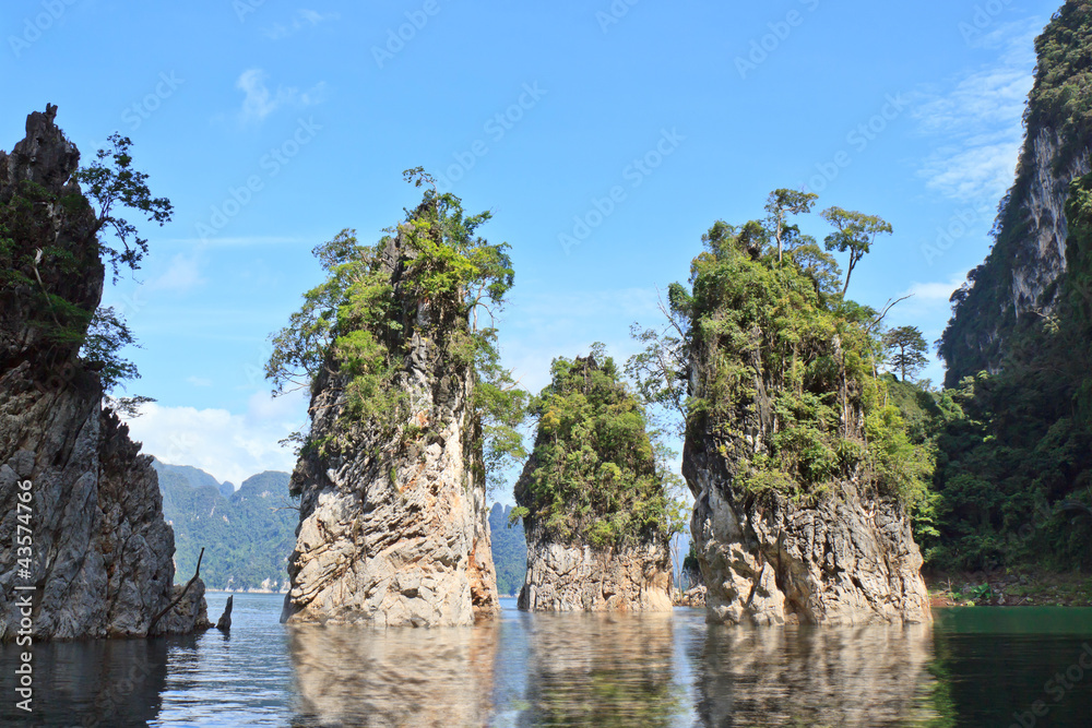 Green Lake with Perfect Sky at Khaosok National Park, Thailand