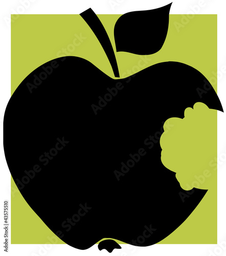 Bitten Apple Black Silhouette With Green Background