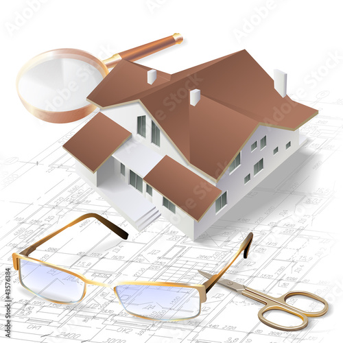 Architectural background with a 3D building model