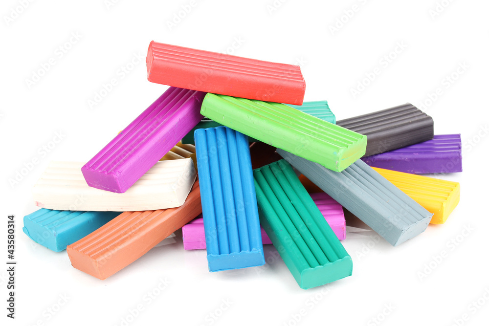 Children bright plasticine isolated on white Children bright plasticine isolated on white