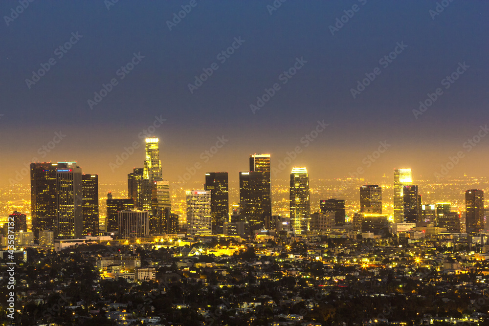 view to city of Los Angeles from Griffith park in the evening