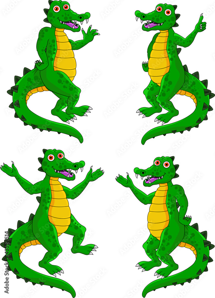 Fototapeta premium funny expression of crocodile cartoon set
