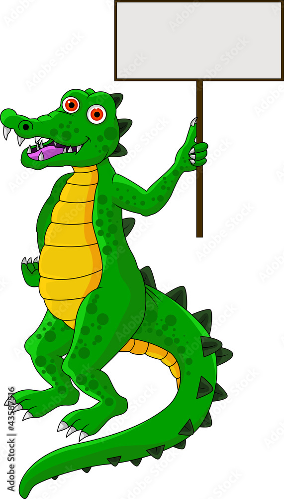 Fototapeta premium funny crocodile cartoon with blank sign