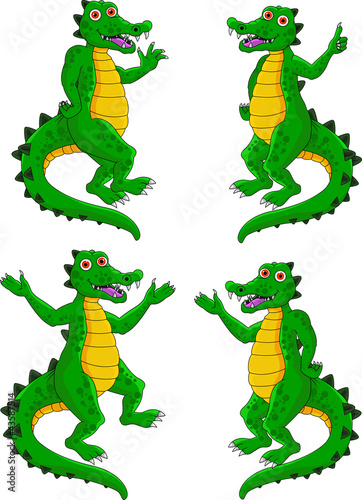 funny expression of crocodile cartoon set