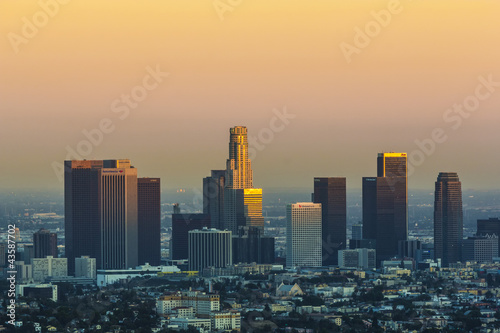 view to city of Los Angeles from Griffith park in the evening © travelview