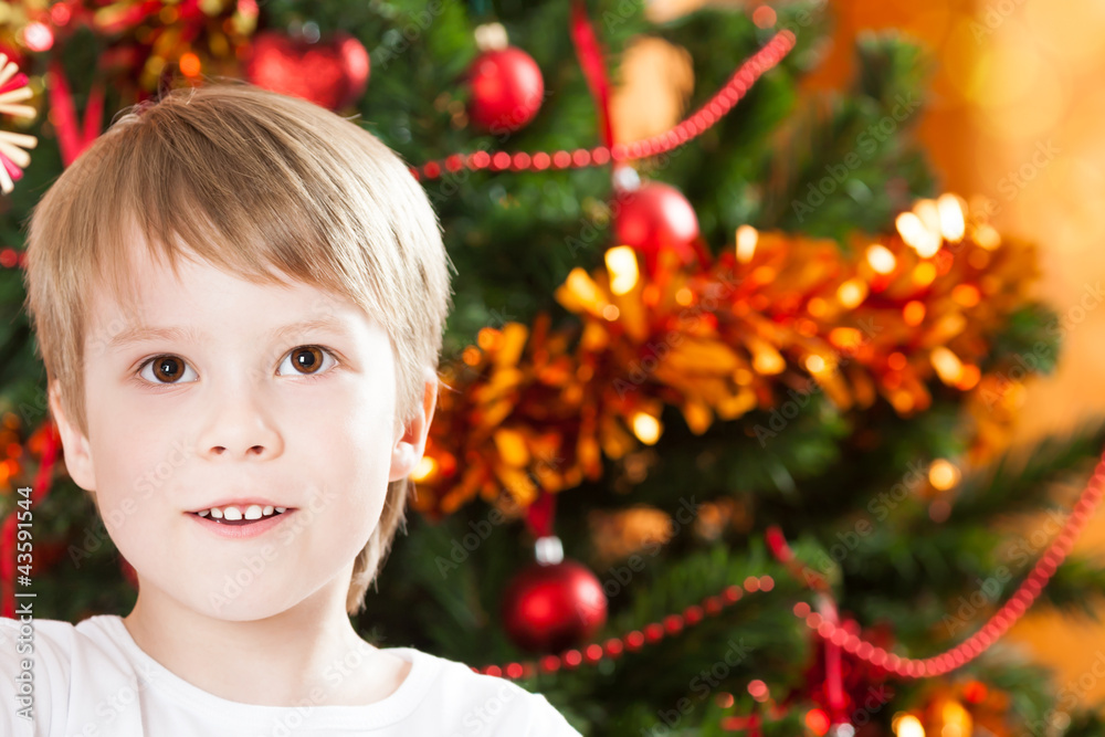 Closeup portrait of boy in Christmas