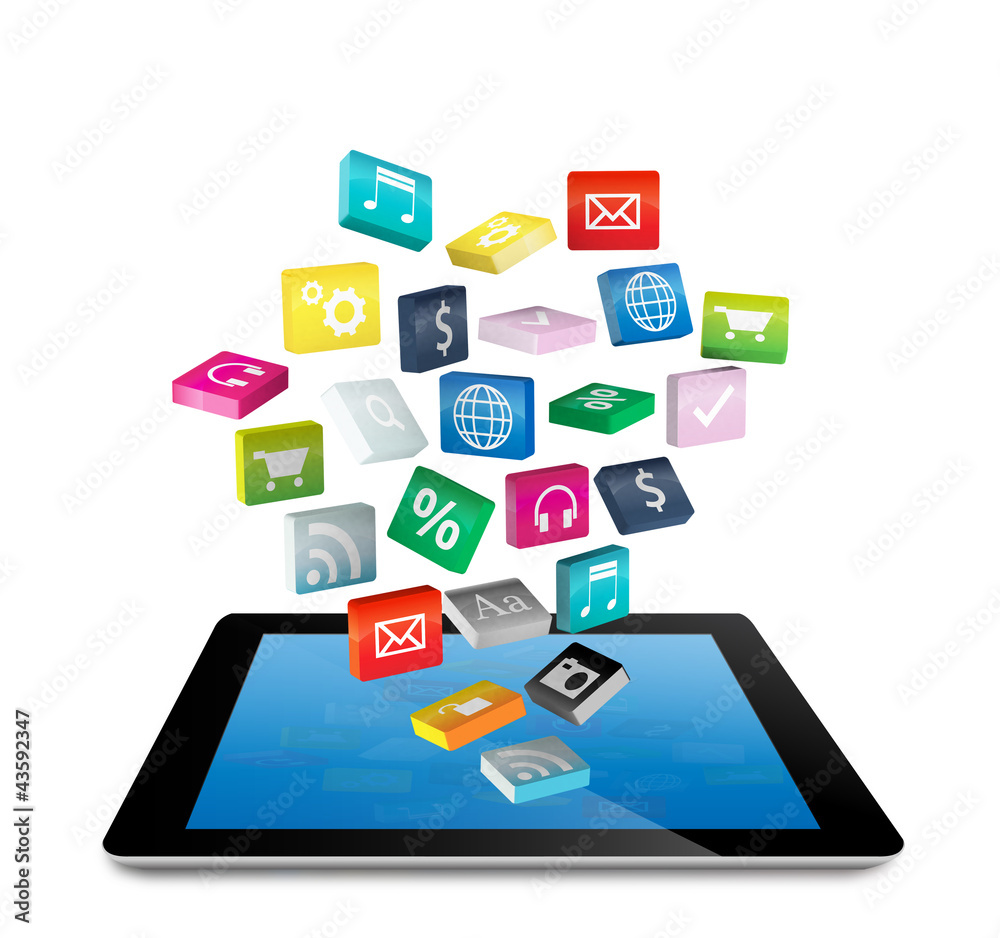 tablet pc with colorful application icons tablet pc with colorful application icons