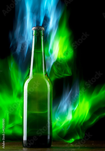 Beer bottle with color fire