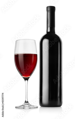 Bottle of red wine and wineglass