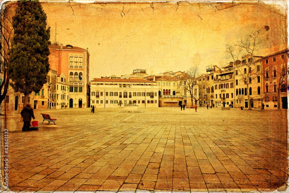 Naklejka premium Square of Venice - old paper- old card