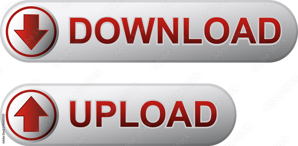 Metal download and upload buttons with red title Metal download and upload buttons with red title