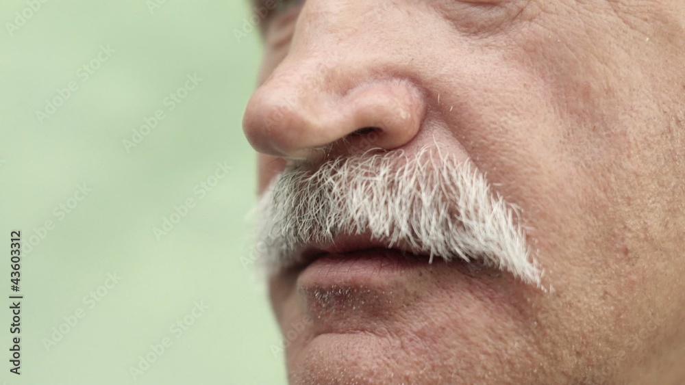 Close-up of caucasian middle aged man mustache, mouth and face Close-up of caucasian middle aged man mustache, mouth and face