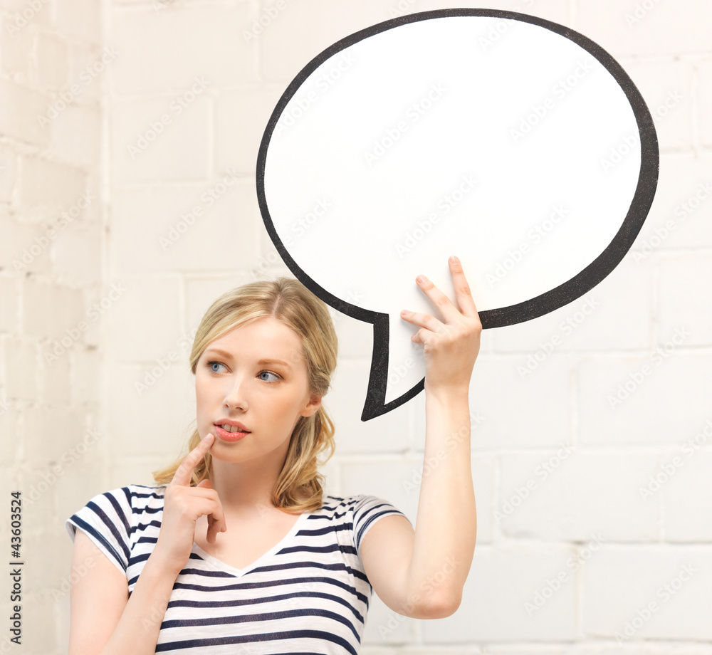 pensive teenage girl with blank text bubble pensive teenage girl with blank text bubble
