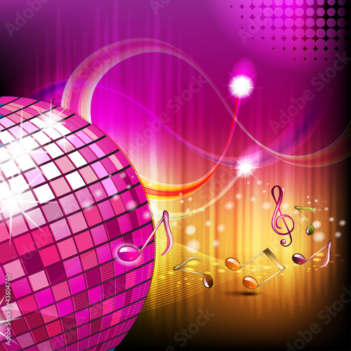 Musical notes with disco globe