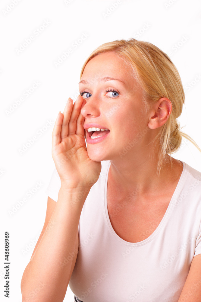 Beautiful young blonde woman talking Beautiful young blonde woman talking