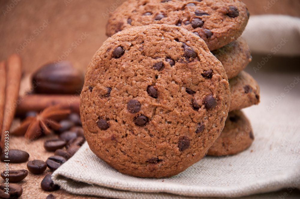 Cookies with chocolate closeup Cookies with chocolate closeup