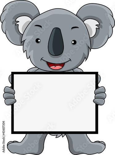 Photography funny koala cartoon with blank sign