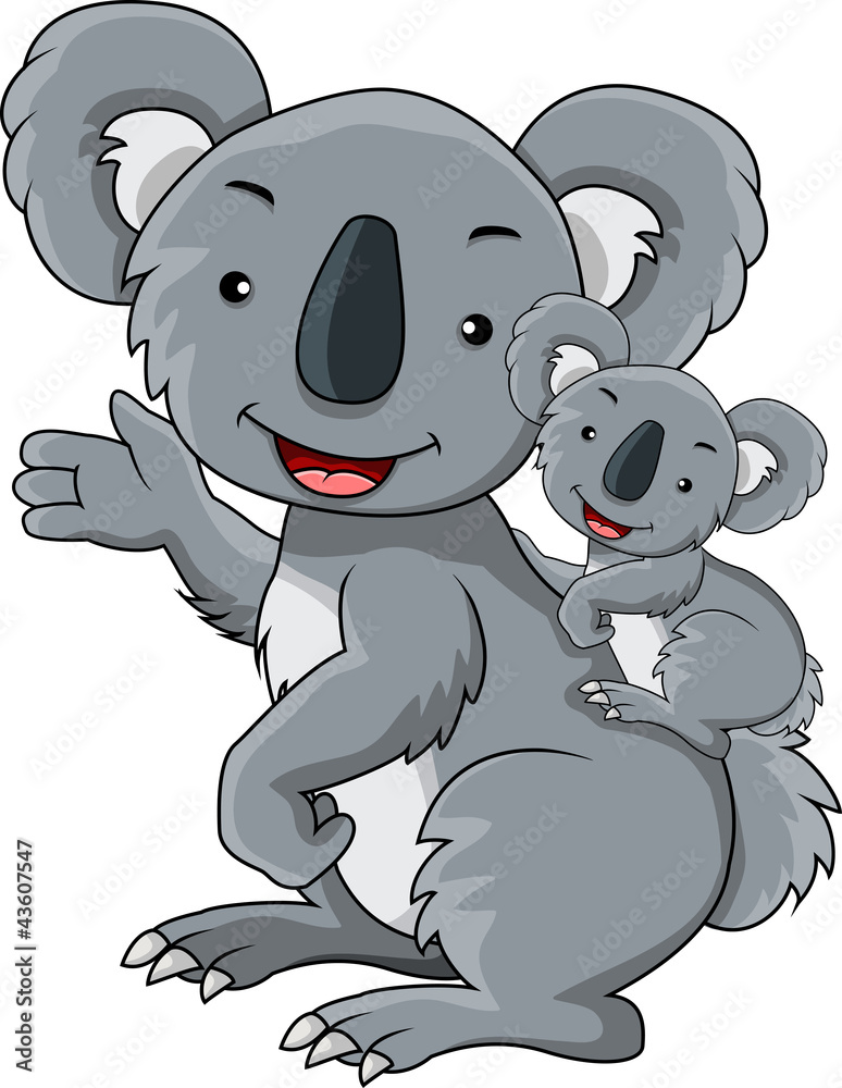 Fototapeta premium koala mother holding her cute cartoon
