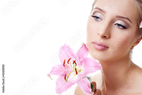 beautiful girl with a flower lily