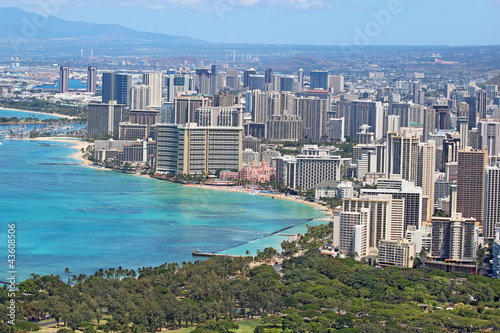 Aerial skyline of Honolulu including the hotels around Waikiki B © sbgoodwin