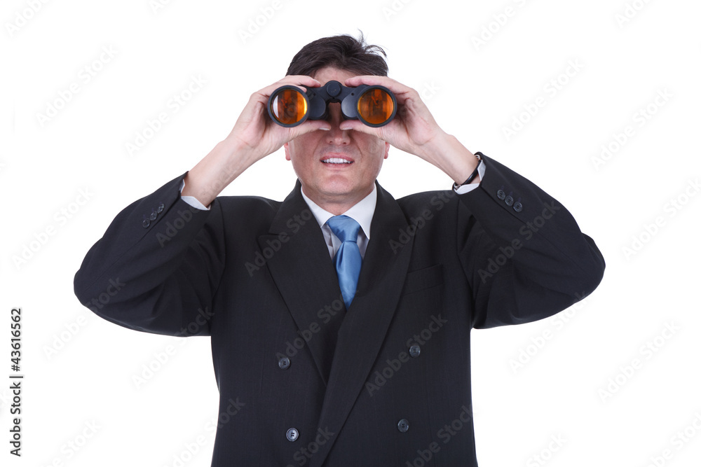 Businessman with binoculars looking to the future Businessman with binoculars looking to the future