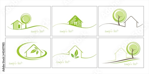 Home , tree, , leaves, green Eco friendly business icons