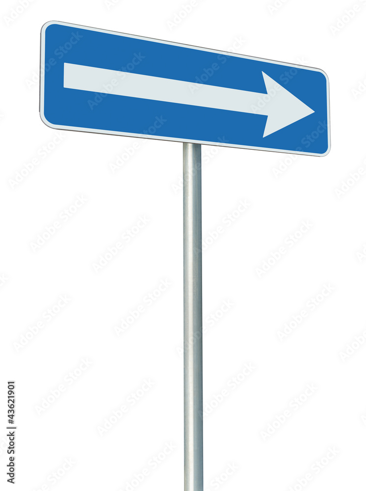 Right traffic route only direction sign turn pointer blue Right traffic route only direction sign turn pointer blue