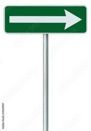 Right traffic route only direction sign turn pointer green